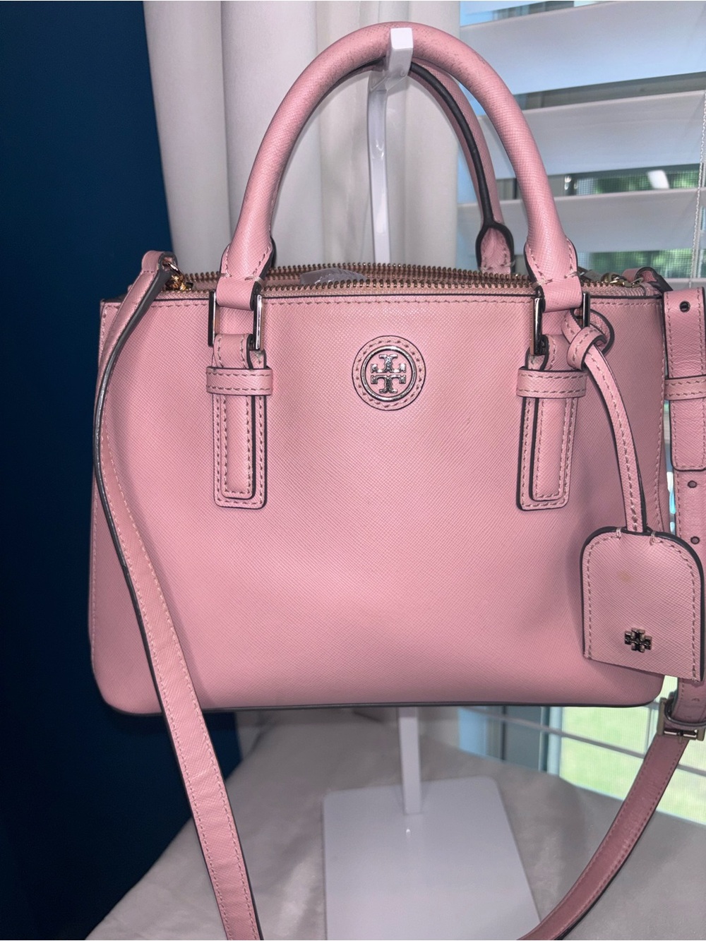 Tory Burch Robinson Double Zip Satchel Blush Pink Leather Crossbody Bag